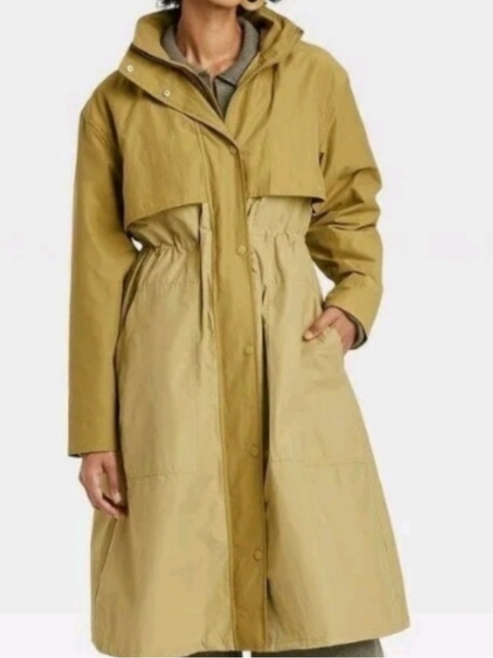 A New Day Hooded Water Resistant Parka Hooded Jacket Green Tan Size M